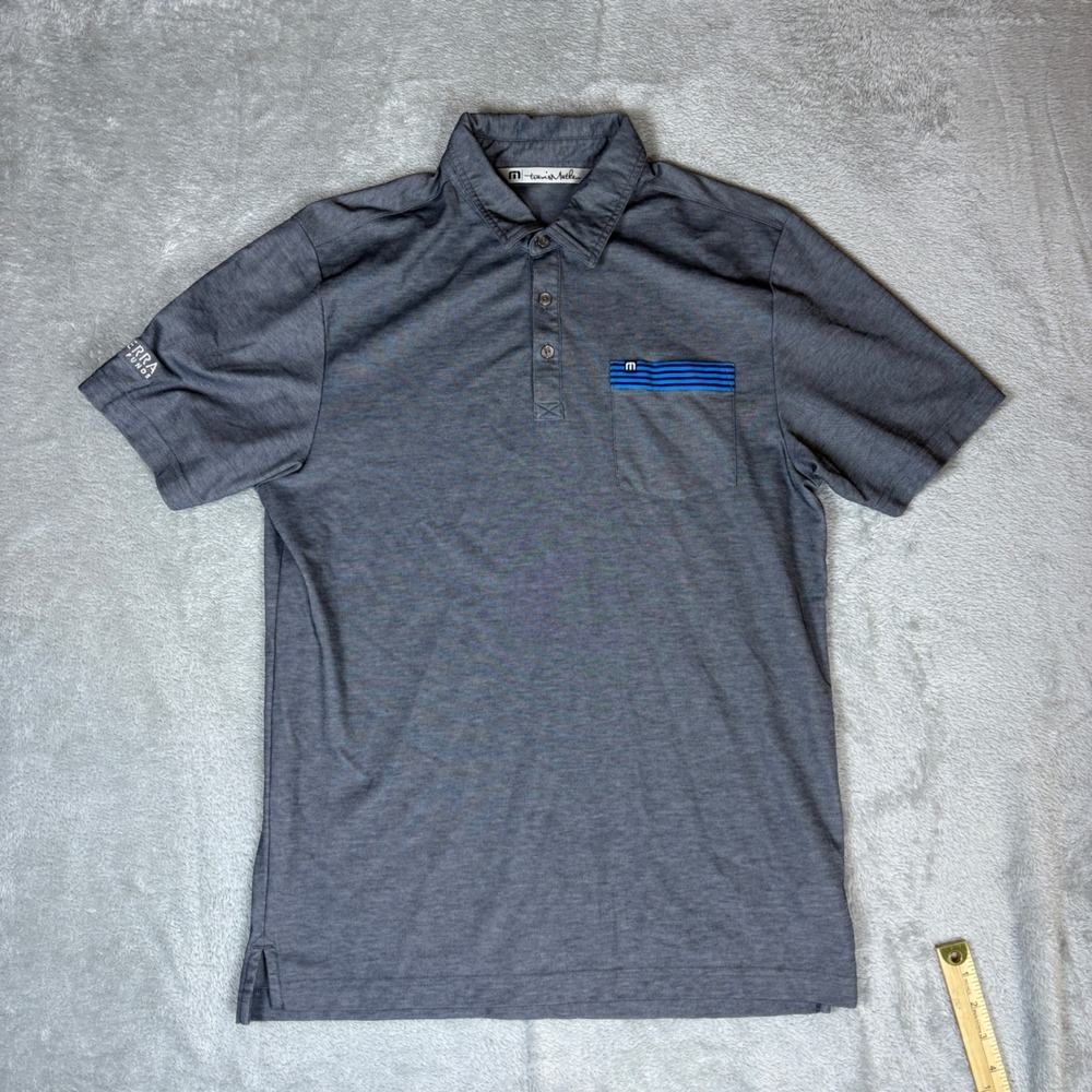 TravisMathew Polo Shirt Mens M Heathered Chest Pocket‎ Grey Stretch Golf Casual